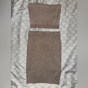 Better Be Brown & Gold Ribbed Skirt Set